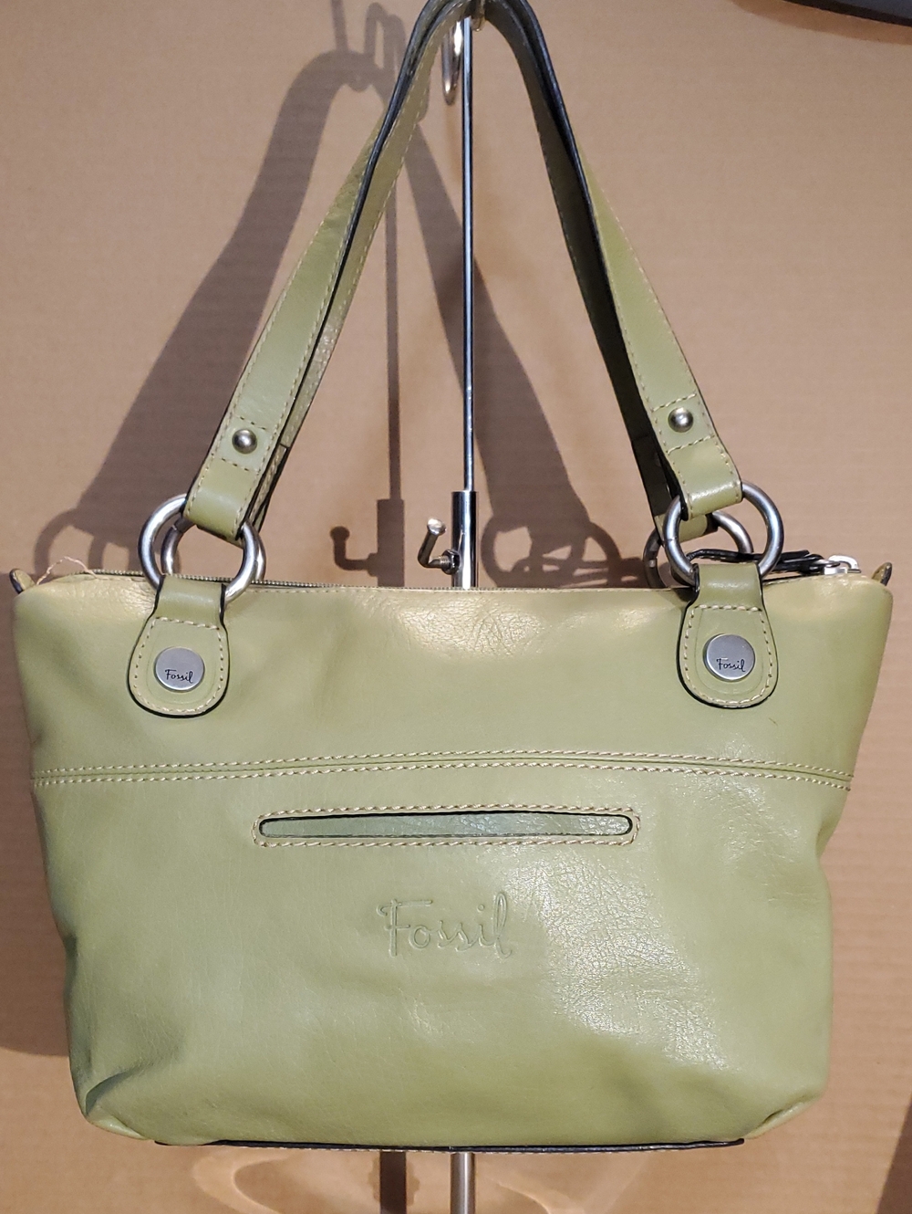 Fossil Olive Leather Shoulder Tote